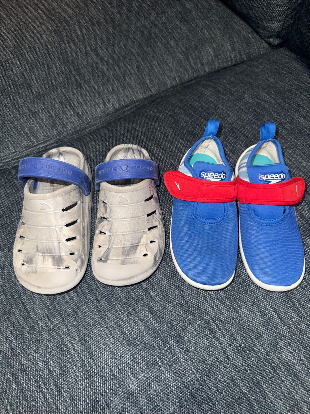 Speedo Kids Blue Water Shoes with Red Hook-and-Loop Strap& Rugged Crocs Style
